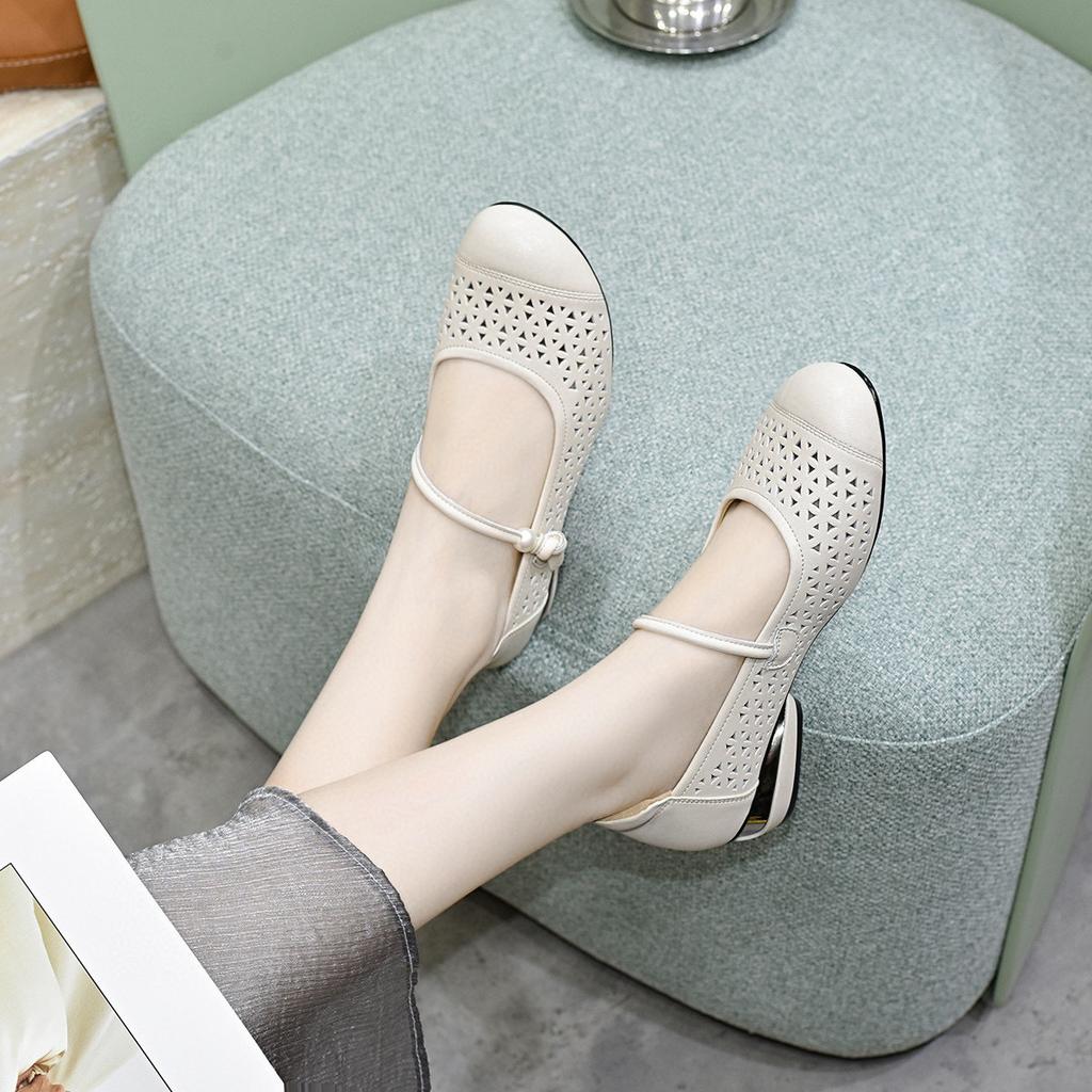 Damen Frühling und Sommer neue Mary Jane Schuhe mit runder Spitze, einpedalig, hohl, flache Schuhe mit flachem Ausschnitt, Damen Freizeitschuhe