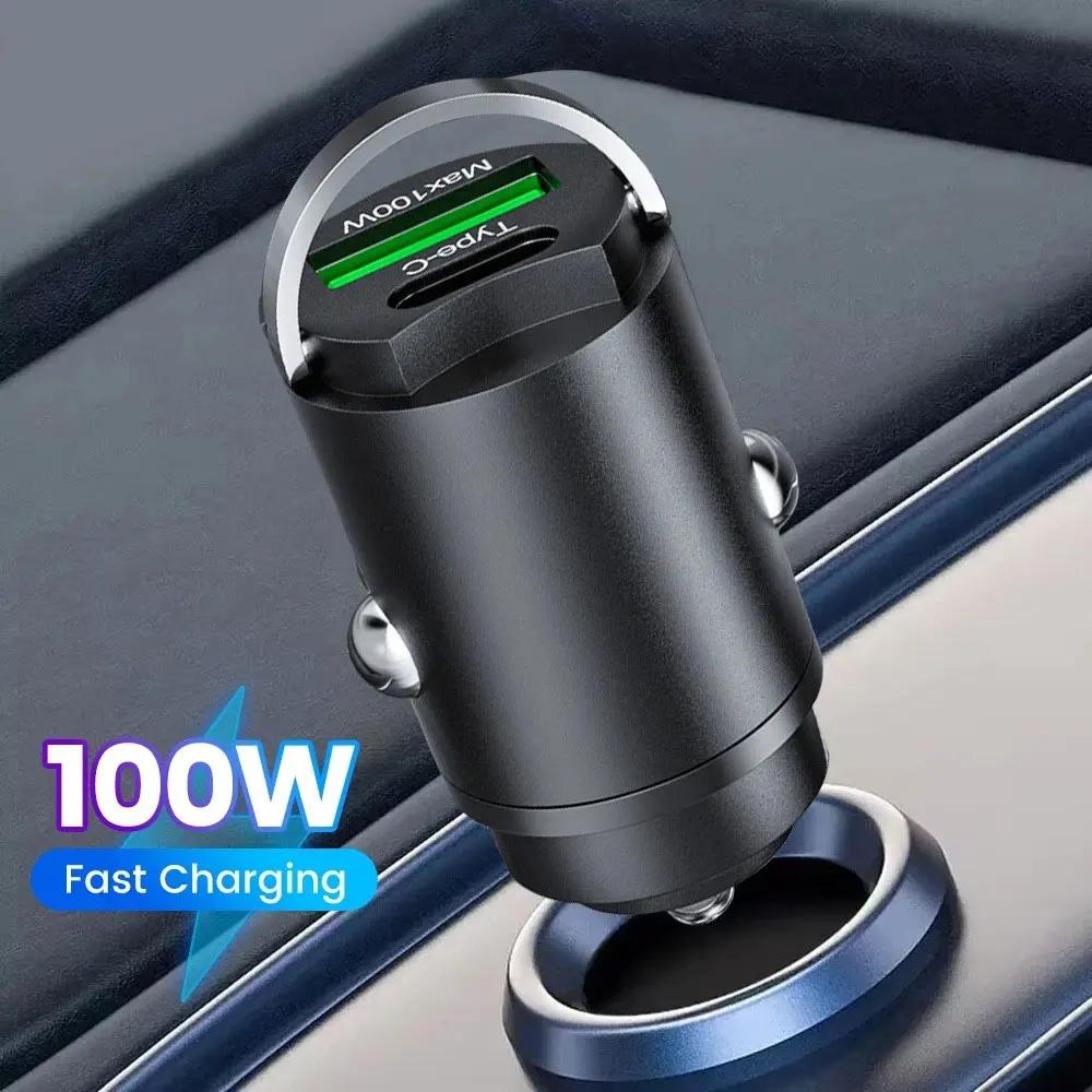 1Pc Mini 100W USB Car Charger Type C QC3.0 PD Car Chargers Fast Charging Car Phone Charger For Iphone Samsung Huawei Xiaomi