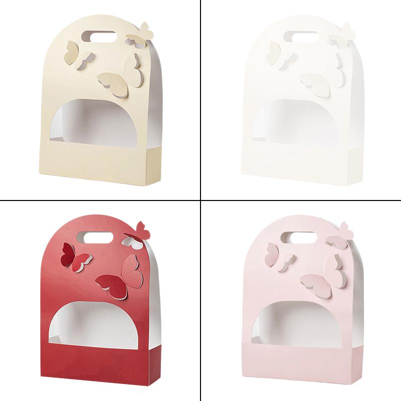 Portable Wedding Favour Boxes 3D Butterfly Carrier Bag Pink Floral Arrangement Gift Paper Package Flower Bouquet Packaging Bag
