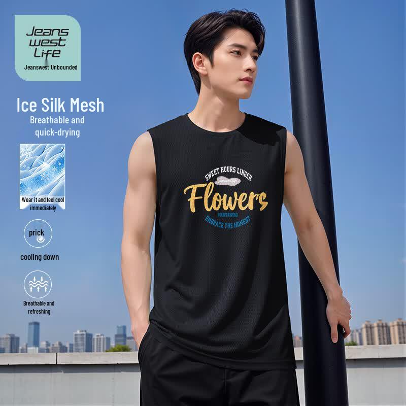 JEANSWEST LIFE Men s Ice Silk Mesh Letter Print Tank Top XL
