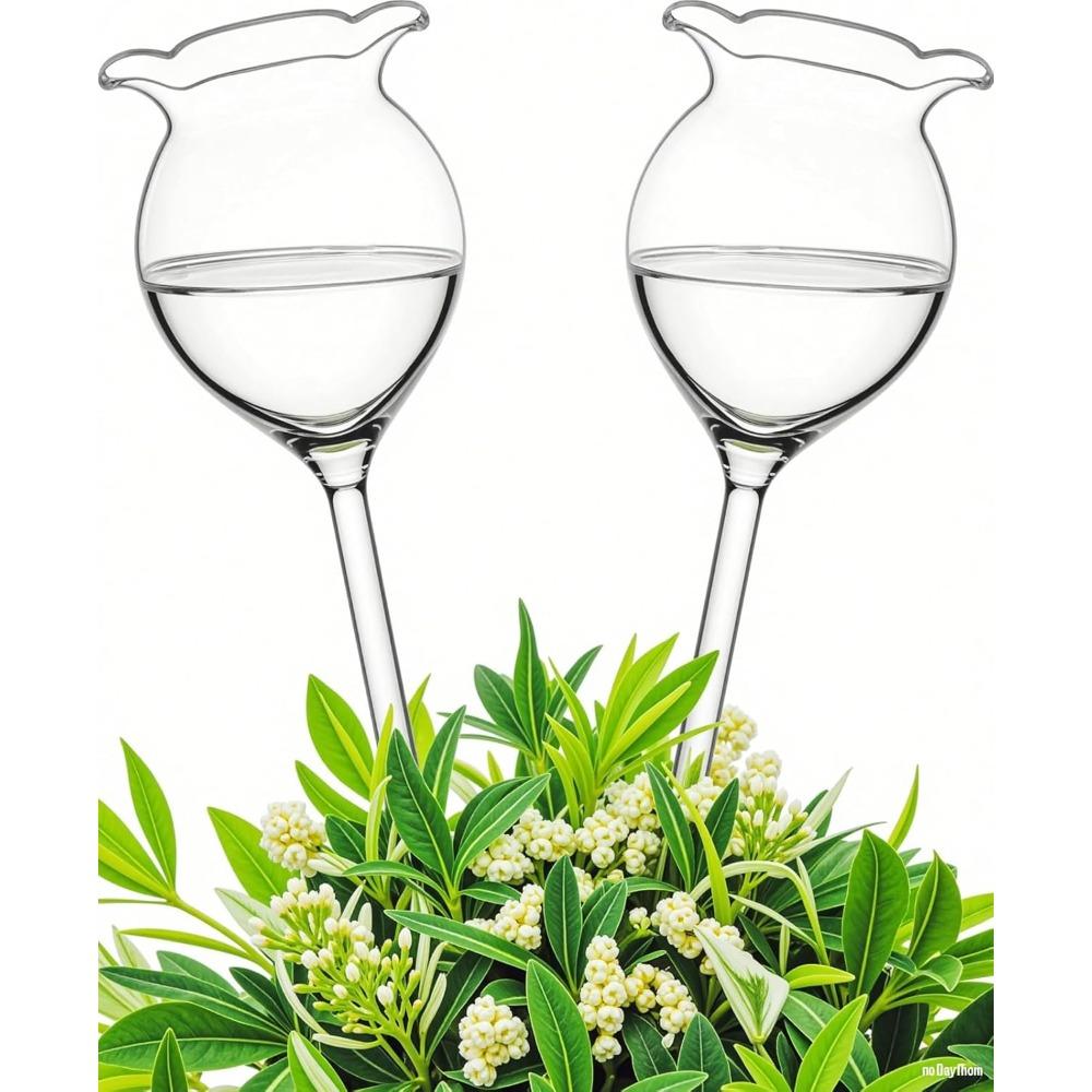 2pcs Plant Waterer Self Watering Globes Flower Shape Self Watering Spikes Hand Blown Clear Glass Plant Water Bulbs Devices for Indoor & Outdoor 2pcs