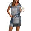 Women's Summer V-Neck Casual Short Sleeve Drawstring With Pocket Vintage Dresses