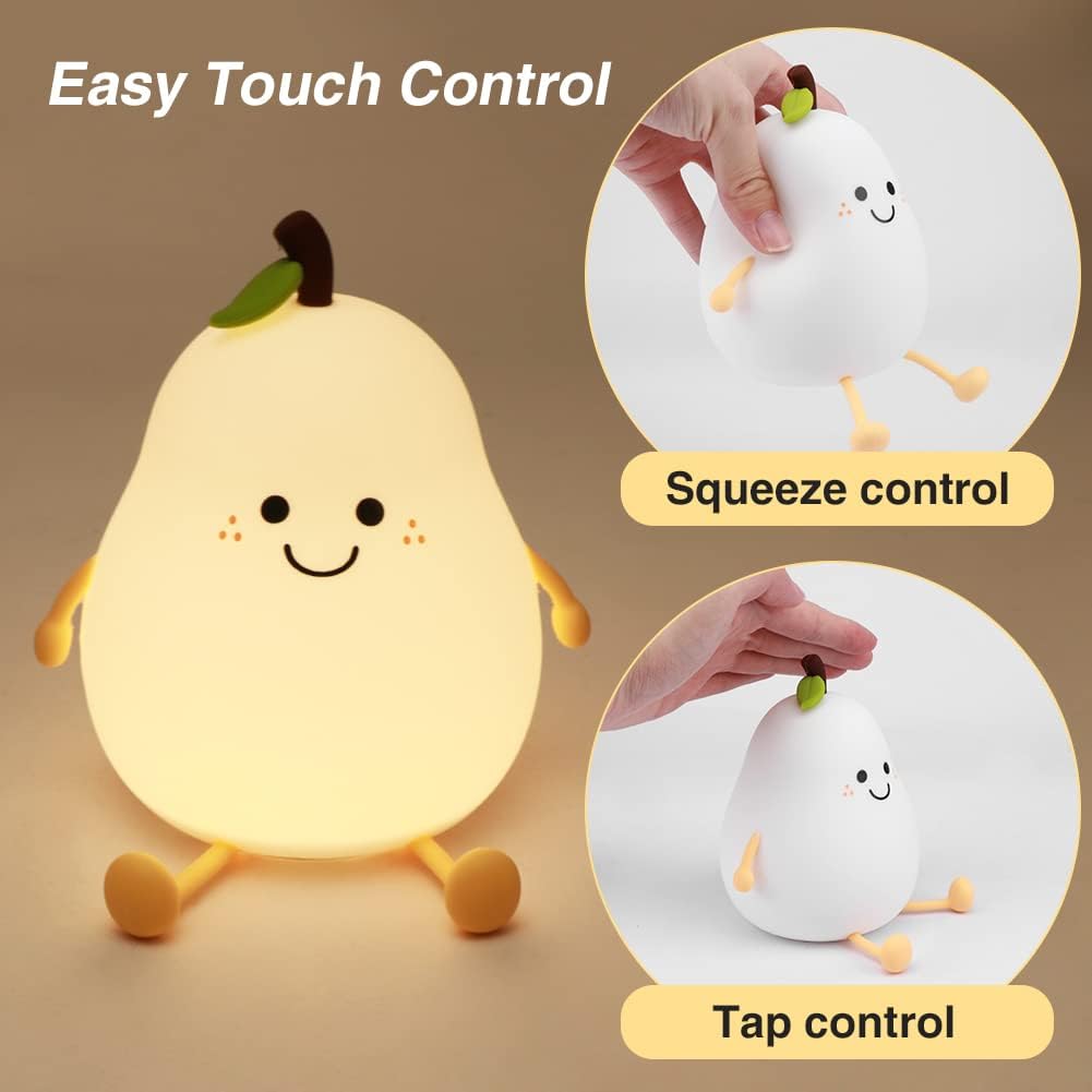 Cute Pear Night Light for Kids USB Rechargeable Nursery Lamp Eye Caring Night Light Multicolor Night Lamp Gift
