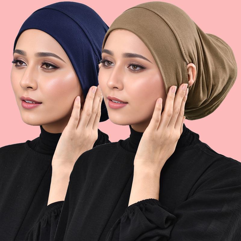 Solid Color Modal Under Cap With Ear Hole Hijab Caps Muslim Woman Hijabs Inner Scarf Lady Bandanas Cap Under Caps Soft Hijabs
