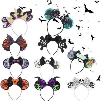 Halloween Mouse Ears Headband Sequins Bow Hairband For Women Featival Party DIY Hair Accessories Boutique