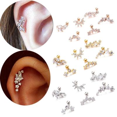 1PC Cute Cz Zircon Star Leaves Stainless Steel Helix Tragus Piercing Earring Cartilage Ear Stud