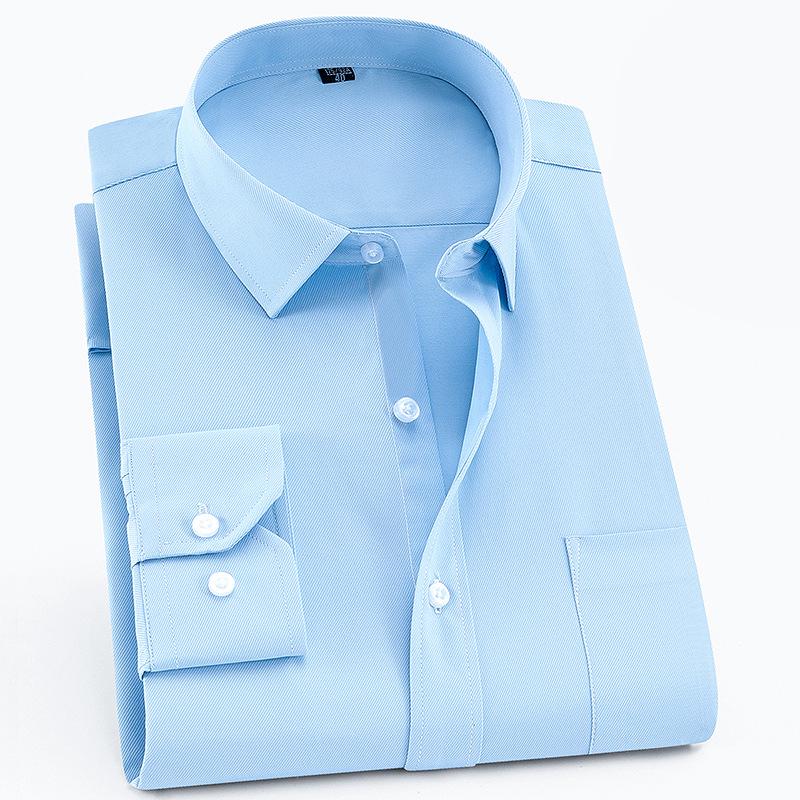 2025 Spring Men's Gray Non-Iron Long Sleeve Business Casual Shirt, Large Solid Color for Young to Middle-aged.