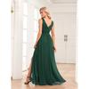 Fashionable Sparkling Chiffon Sleeve Bridesmaid Dress Double V Neck A Line Side Slit Floor Length Gown
