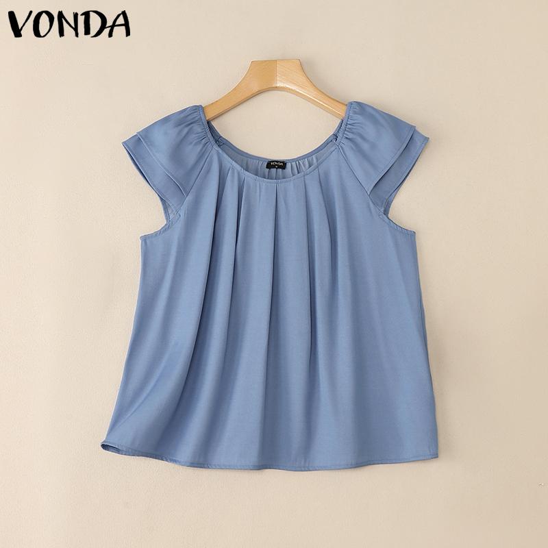 ZANZEA Women Short Sleeve Solid Color Ruffled Casual Blouse