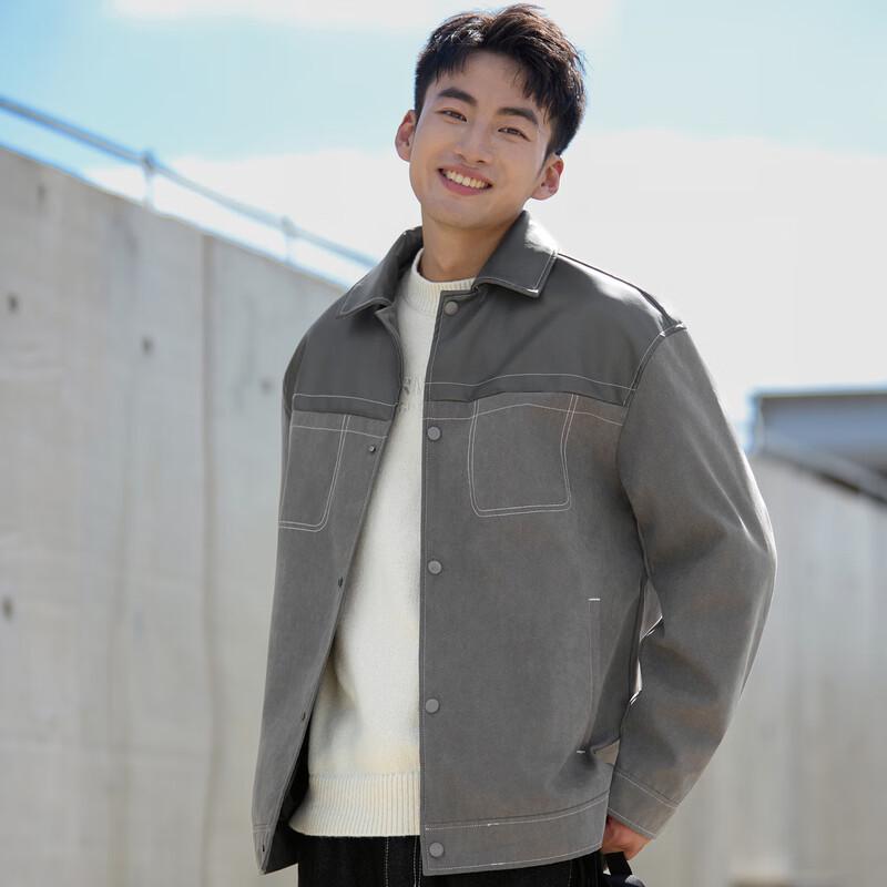 TonLion Men's Mixed Material Shirt Collar Jacket