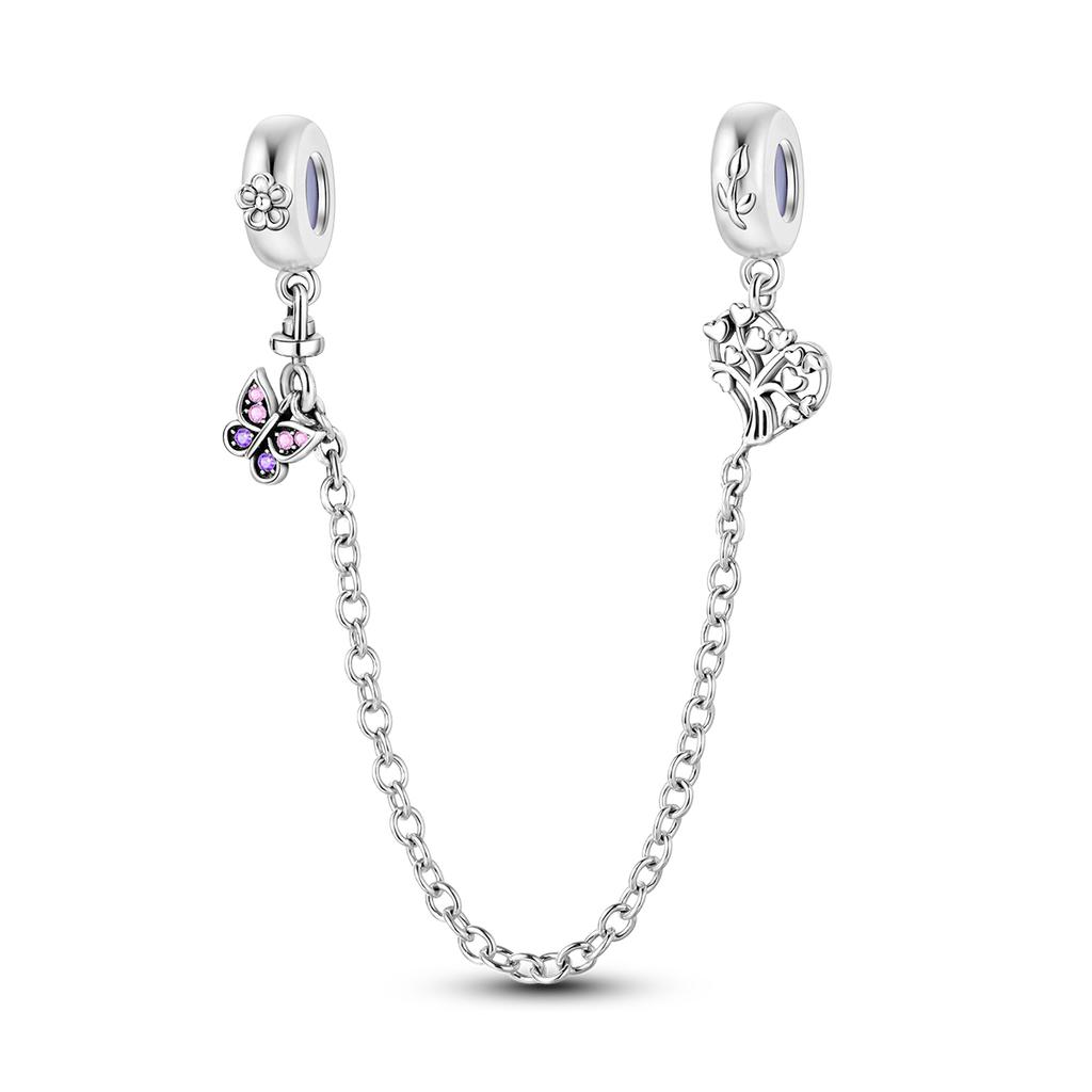 Copper Plated Clip Shiny Cz Heart Clip Charm Flower Bead Safey Chain Stopper Fit Original Bangle Bracelet Jewelry Diy