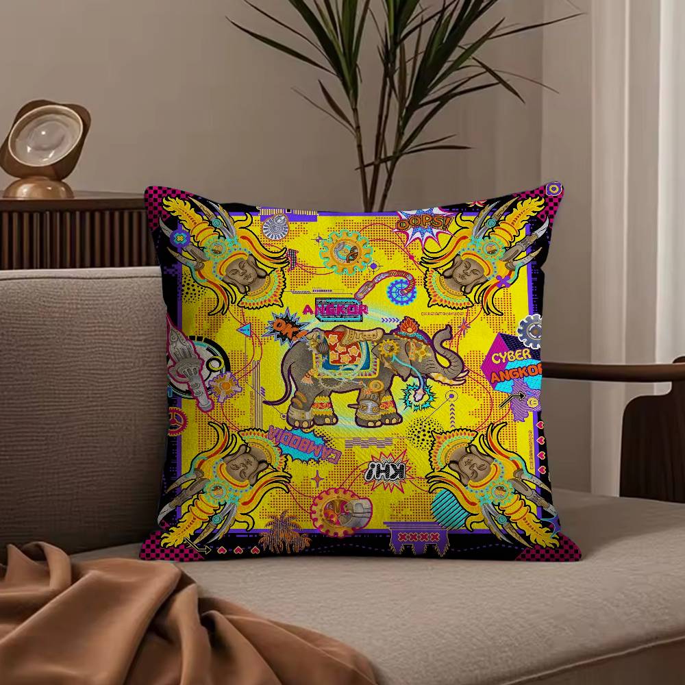Cambodian Buddha Image Printing Pillow Case Anti-dustmite Pillowcase Invisible Zipper Silky Short Plush Sofa Cushion Cover