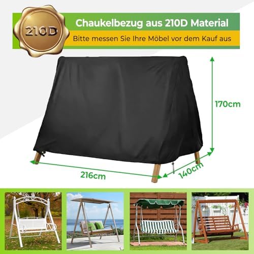 Yahbrra Garden Swing Cover 216x140x170cm Waterproof UV Resistant Universal Protective Cover