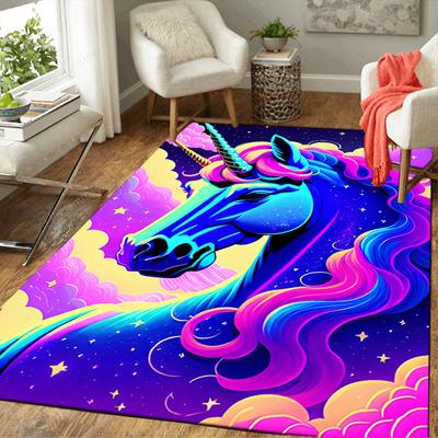 1pc Star Unicorn Print Design Area Rug - Soft, Anti-Slip, and Durable Gaming Room Decor for Bedroom
