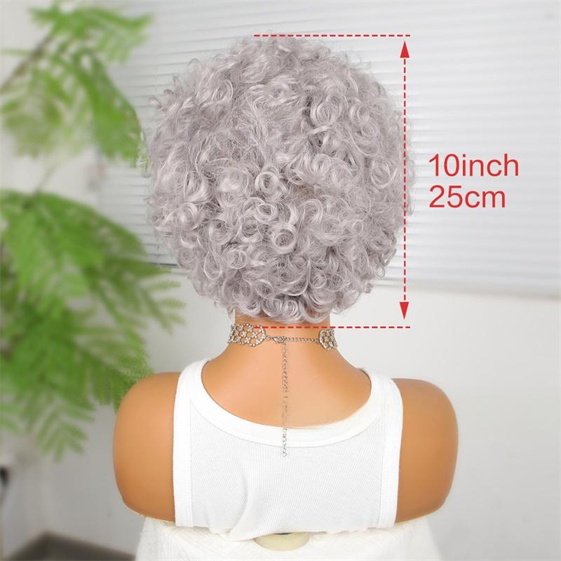 Damen Graue Perücke Synthetisch Natürlich Gestufter Haarschnitt Kurze Lockige Perücke mit Pony Ältere Damen Großmutter Perücke Cosplay