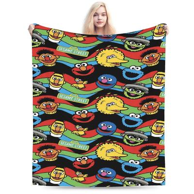 Sesamstraße Flanelldecke Winter Weich Langlebig Überwurfdecke für Kind Couch Stuhl Flauschige Tagesdecke Sofa Bettbezug