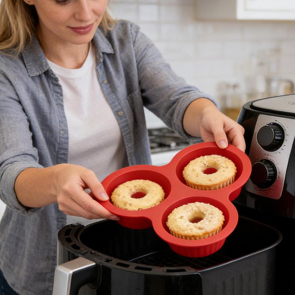 Moule à beignets antiadhésif en silicone à 3 cavités Réutilisable Moules à beignets Pour friteuse à air Pour gâteau biscuit collation Cuisson Préparation petit-déjeuner