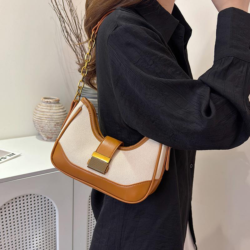 Women's Color Block Chain Underarm Bag - Fashionable Patchwork Shoulder and Crossbody Handbag