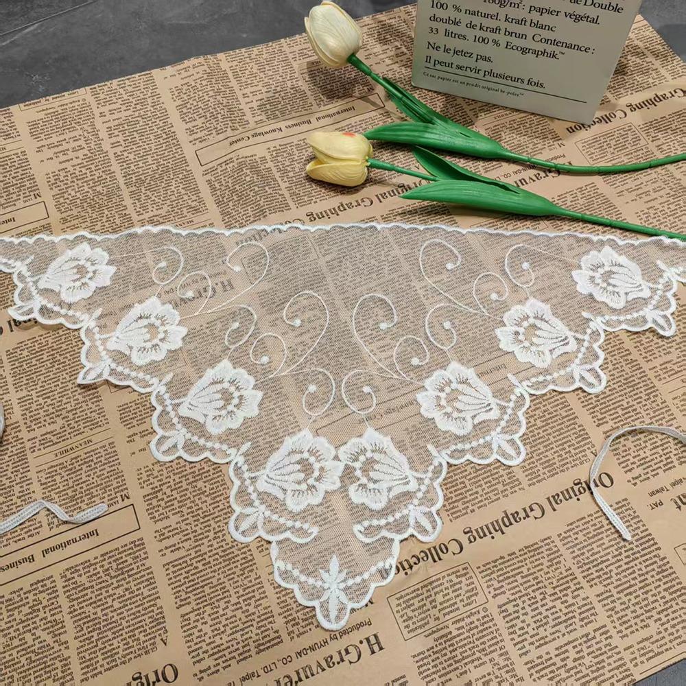 Embroidered Lace Triangle Headscarf Hollow-out Pastoral Style Hair Scarf Wraps Woven Floral White Lace Skirt Hair Accessories