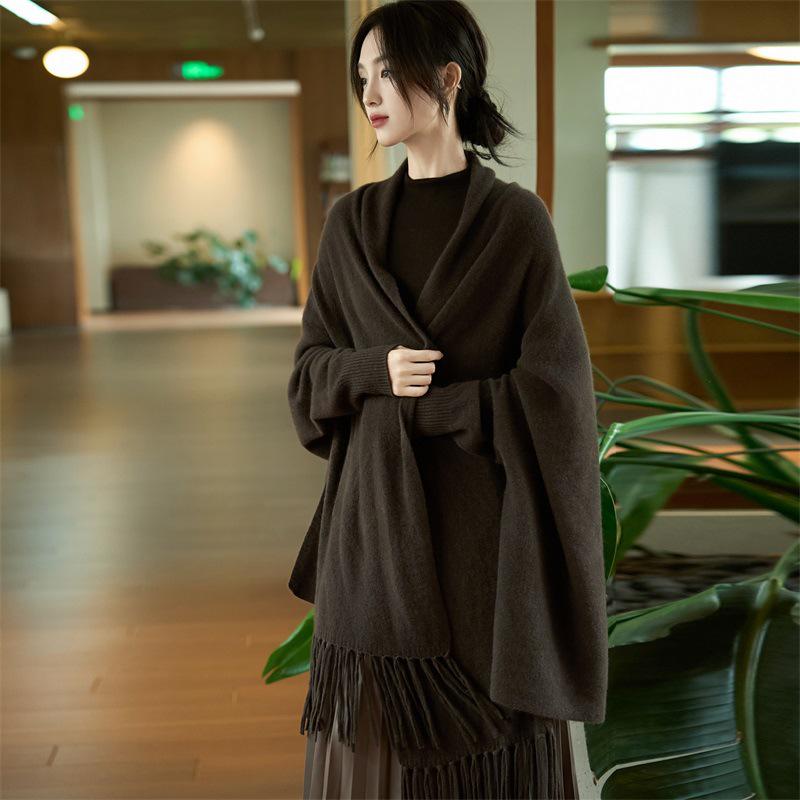 

Women s Loose Knitted Wool Shawl Cape - Autumn/Winter Cardigan Sweater Above 175cm