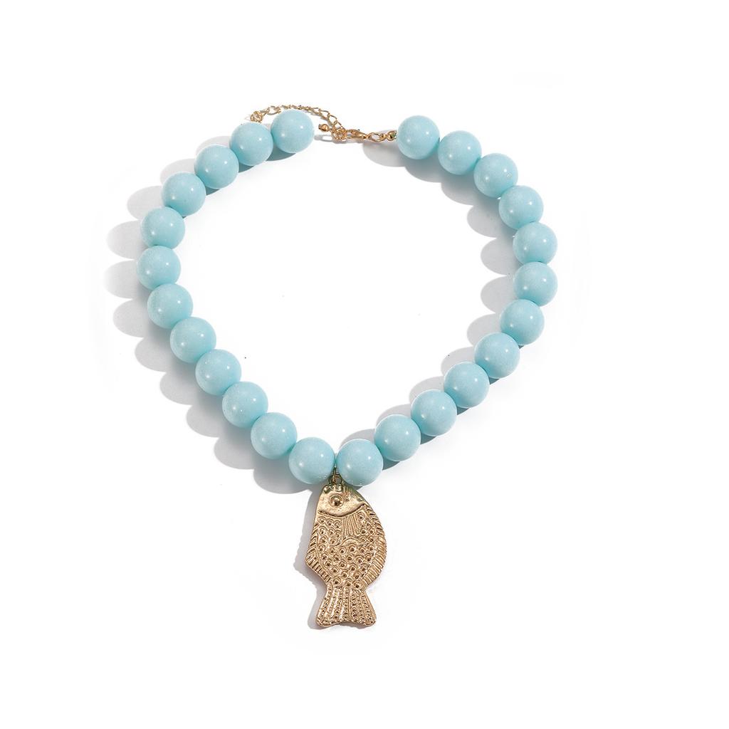 Collana Pendente Pesce Fatto a Mano con Perline Stile Vacanza Naturale Spiaggia Oceanica per Donne