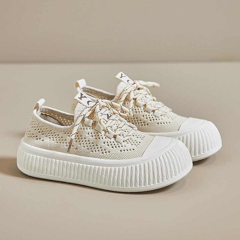 Canvas shoes women's 2025 new summer mesh breathable thin net shoes muffin thick-soled casual versatile little white board shoes