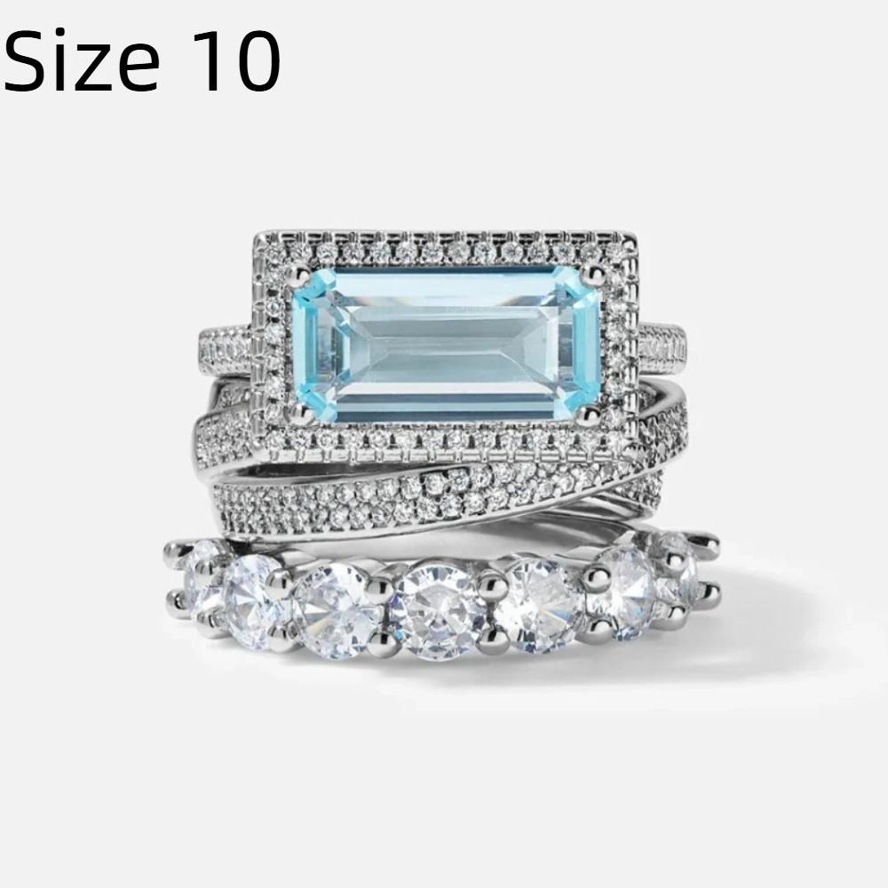 Large Rectangular Stone Stacking Rings European Style Engagement Band Ring  Anniversary Occasion
