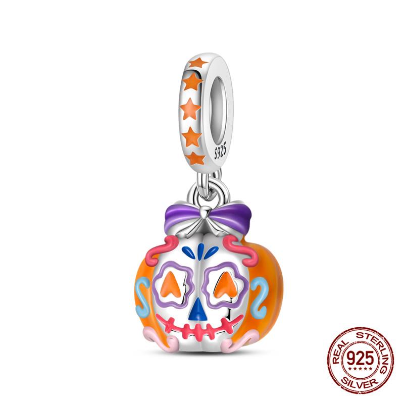 New 100% Copper Original Halloween Beaded Bat Black Skull Charms Fit Bracelet Diy Jewelry Making Women'S Gifts