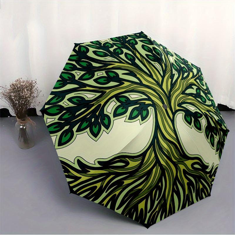 1pc Tree of Life Automatic Folding Umbrella - 8-Rib Iron Frame, Portable Sunshade with Plastic Handle yy250731284