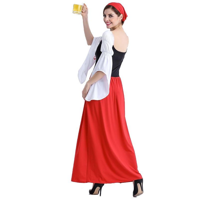 Women's Oktoberfest Costume Maid Skinny Long Dress Long Red Dress Stage Performance Clothing