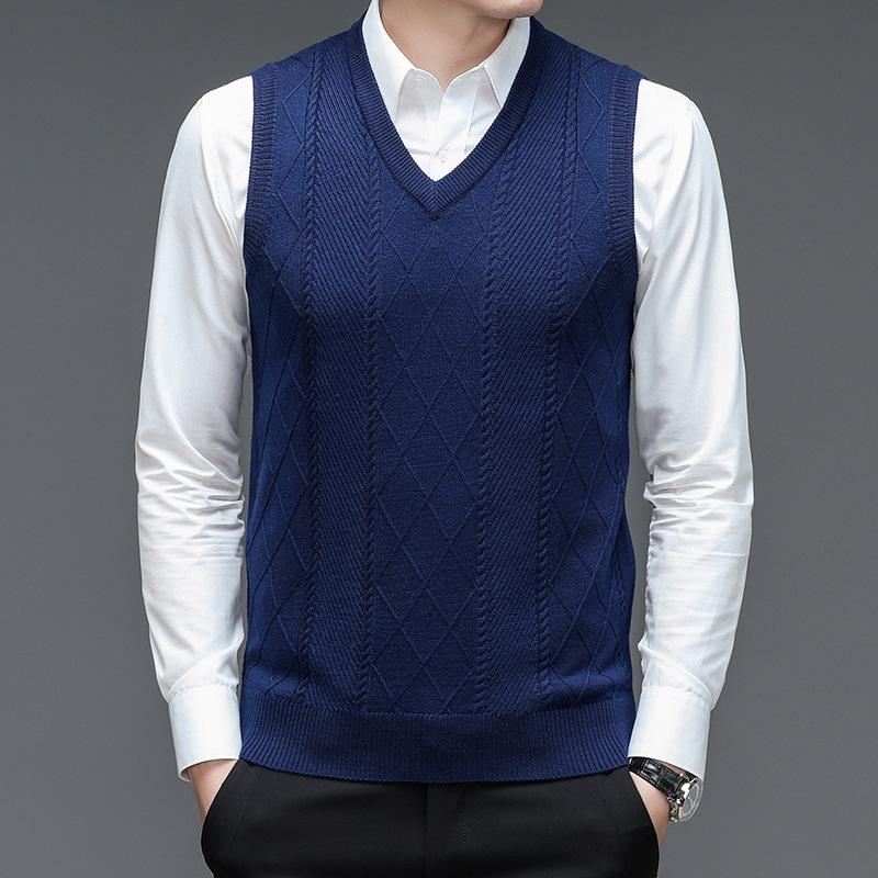 Men S Sleeveless V Neck Knitted Pullover Vest Solid Color Thick