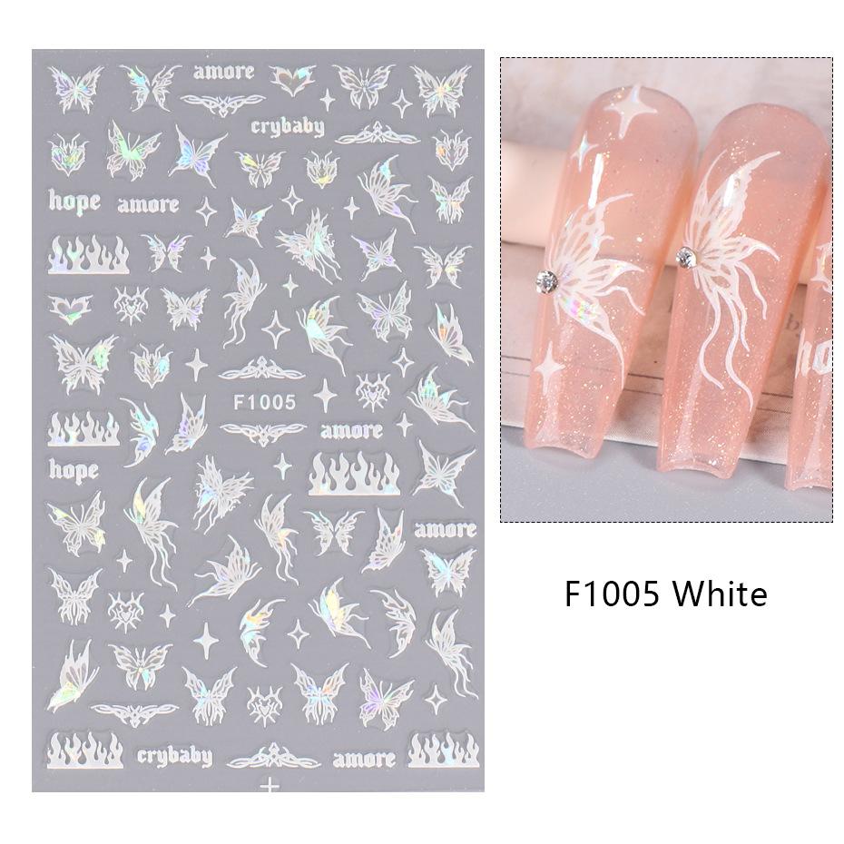 1PCS Black White Butterfly Laser Nail Stickers Nail Art Decoration Abstract Lines Bronzing Flowers Stickers For Nails