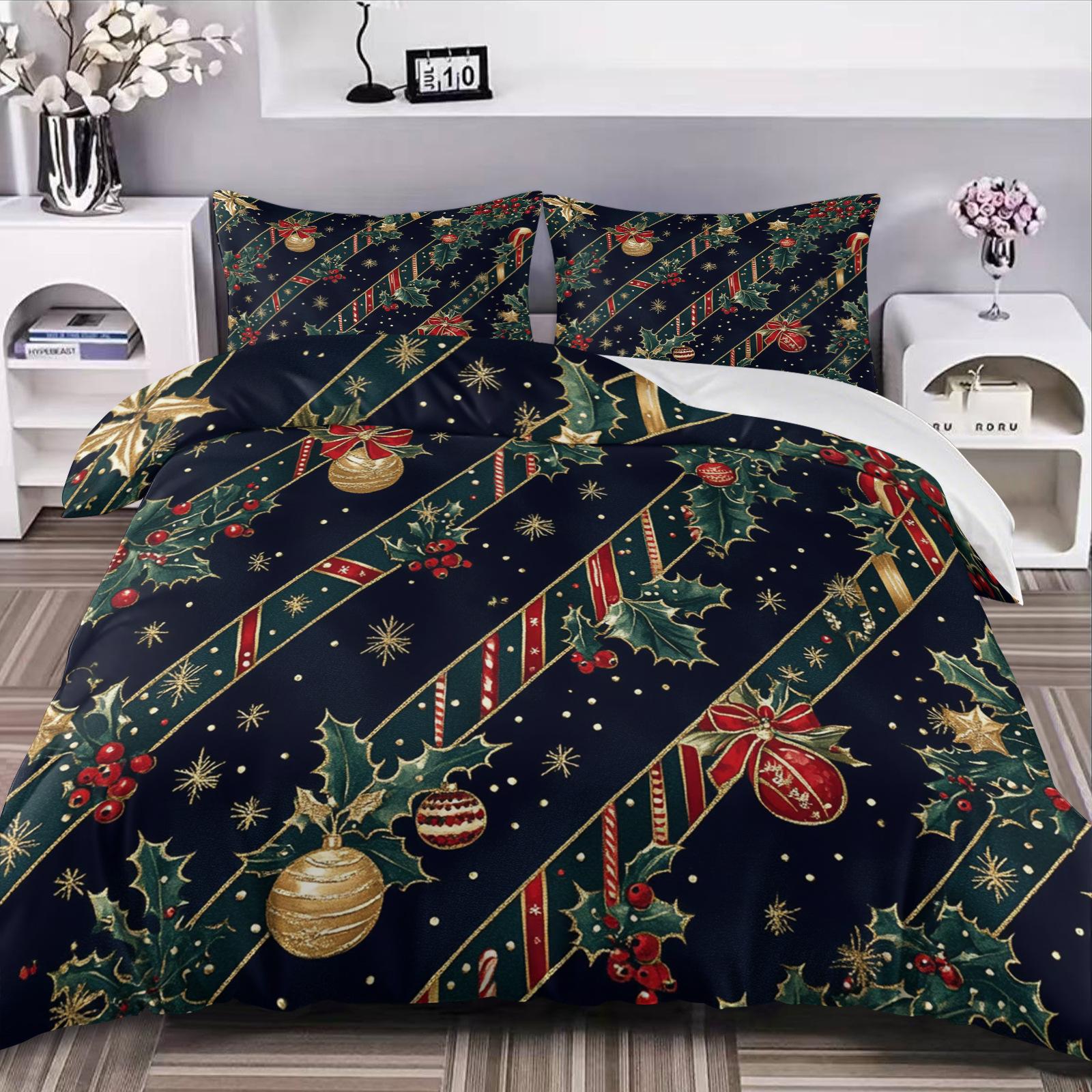 

Christmas Three-Piece Quilt Cover 3D Digital Printing Bridge 135 * 200