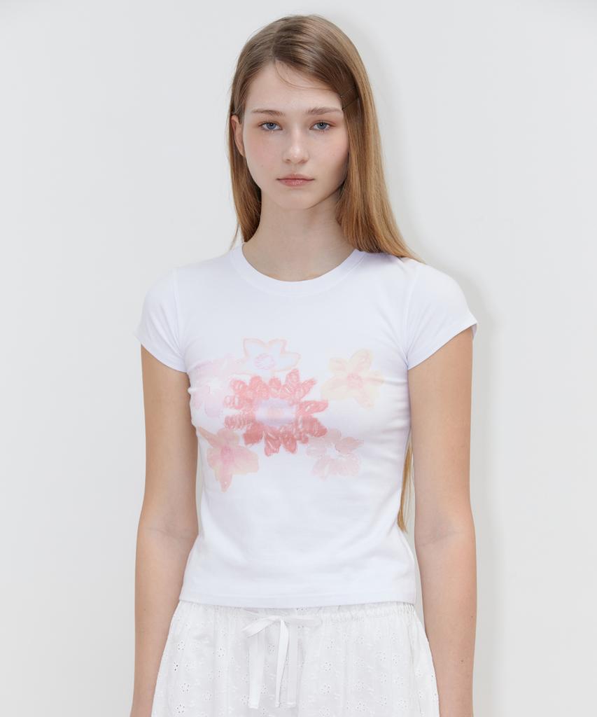 SINOON Flower Cap Sleeve T-Shirt (Pink)