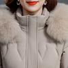 Middle Age Woman Winter Coats Hooded Faux Fur Collar Casual Thick Warm Long Parkas Women's Jackets