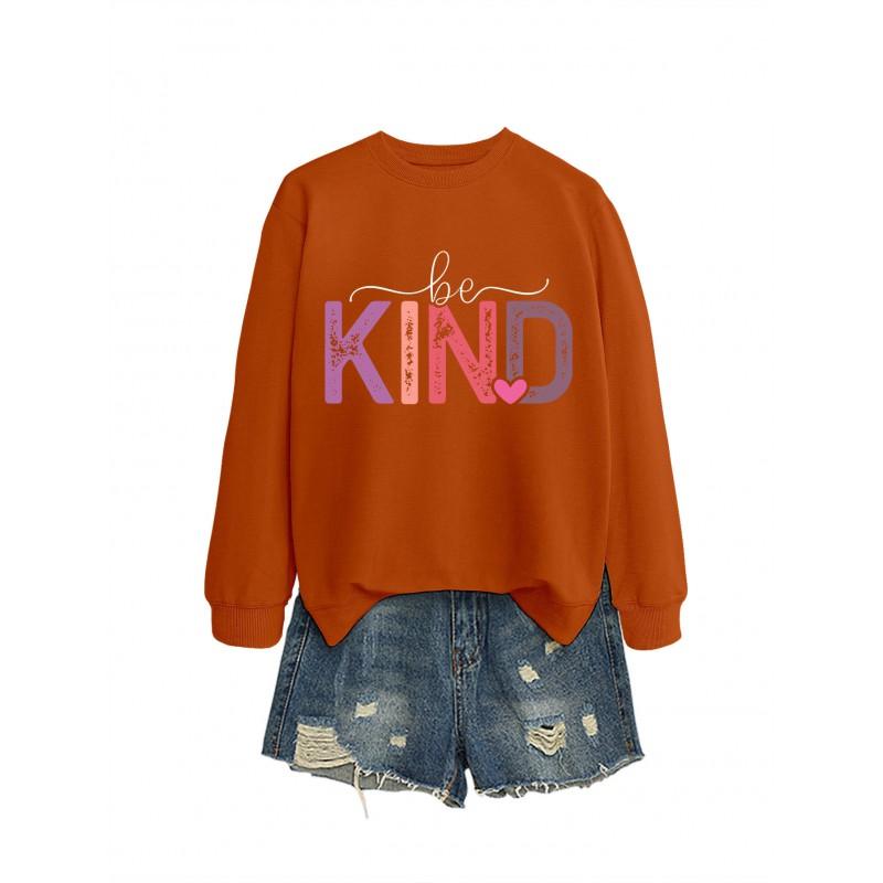 Womens Oversized Cotton Hoodie With Be Kind Cutout Letter Print Fall Winter Casual Sweatshirt