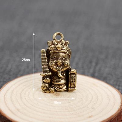 Antique Handicraft Keychain Copper 5th Road God of Wealth Small Pendant Car Desktop Small Ornament Car Keychain