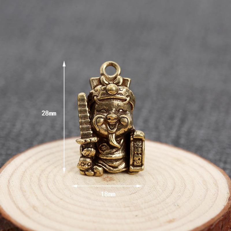 Antique handicraft keychain Copper 5th Road God of Wealth small pendant Car desktop small ornament Car keychain