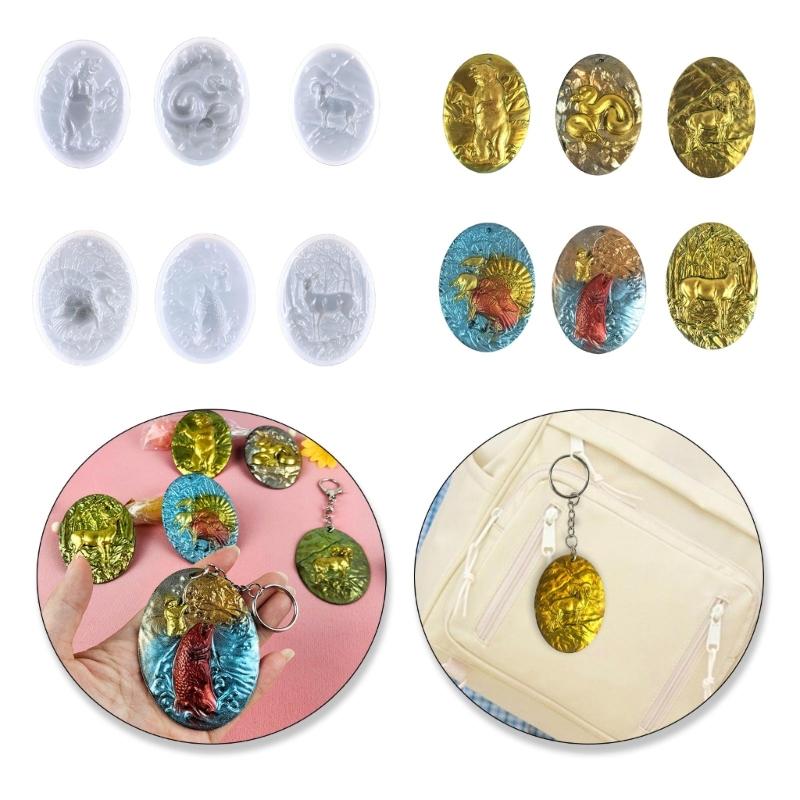 Mini Animals Shape Keychain Silicone Mold Bear/Snake/Antelope/Peacock/Fishing/Goat Handmade Mold Jewelry for Home Decors