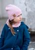 Spring Hat for a Girl with a Scarf - Light Pink 51-56 Cm