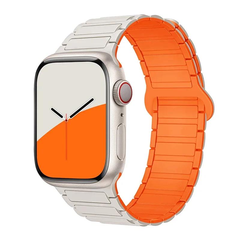 

Магнитный ремешок-петля для Apple Watch 44 40 49 45мм 41 38мм Силиконовый браслет iWatch Серия 11 10 9 8 7 6 5 4 3 Se ultra 3/2 ремешок 38 40 41MM