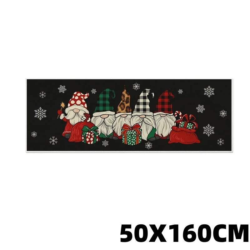 Crystal Velvet Christmas Kitchen Floor Mat with Edge Trim Soft Non Slip Holiday Rug for Home Christmas Festive Decoration