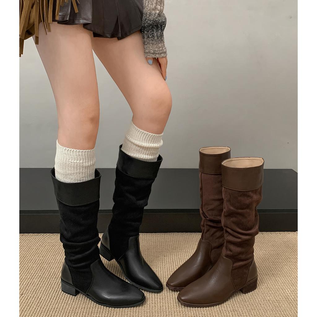 Brown retro but knee thick heel boots children's boots 2025 new autumn thin and heightened heap knight boots