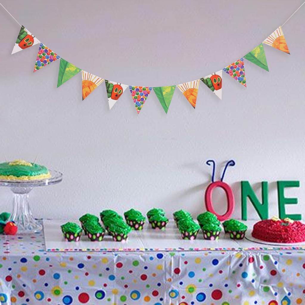 Hungry Caterpillar Party Garland Banner, 80 Inches, Colorful Triangle Pennants for Birthday Decoration,Fruit Theme Garland for Baby Boy Girl