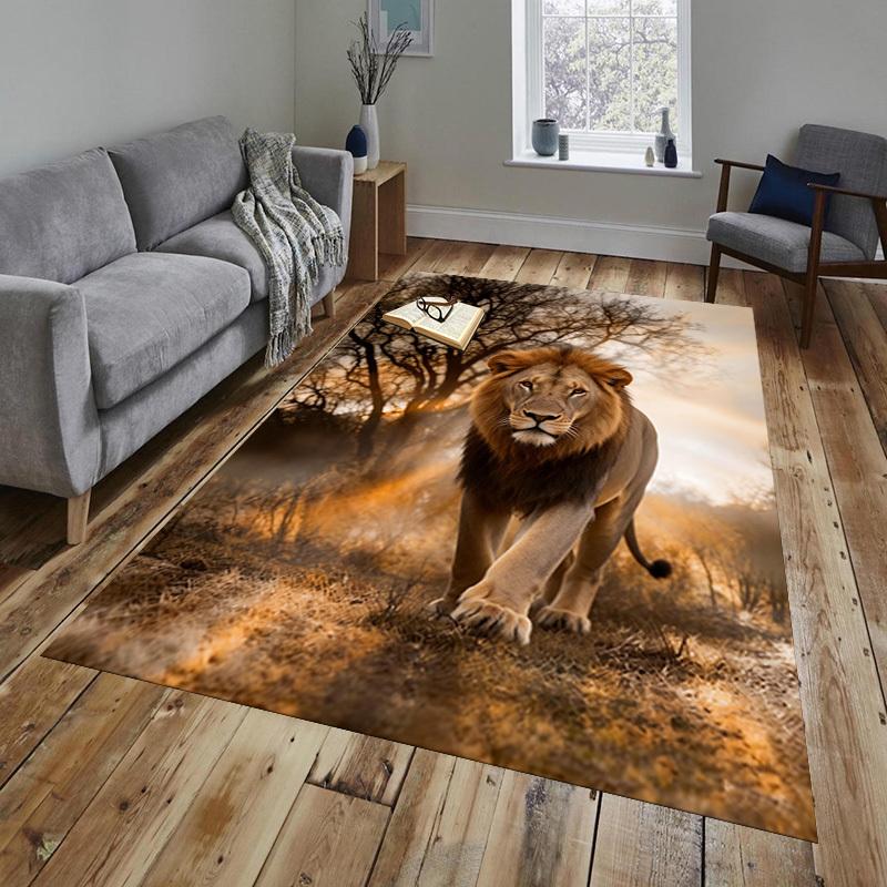 Lion Safari Pattern Area Rug, Office Carpet Indoor Outdoor Entrance Doormat, Non-Slip Soft And Comfortable, Living Room, C122036