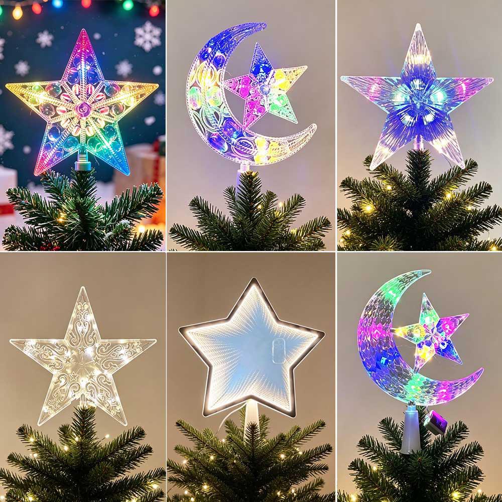 Étoile Lumineuse de Sommet d'Arbre de Noël Transfrontalière: Ornement Tridimensionnel, Lumière Chaude, Étoile à Cinq Branches Colorée