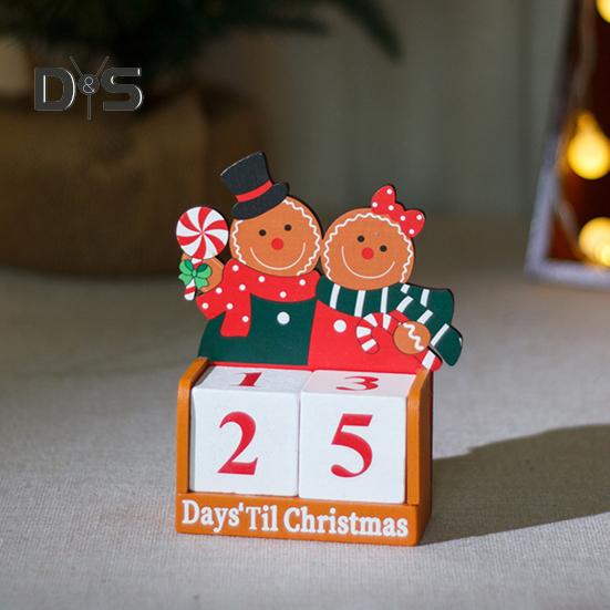 Pepparkaksmannens Julnedräkningskalender Träklossar Bordsdekoration Helgdagens Adventskalender för Kontorsbord
