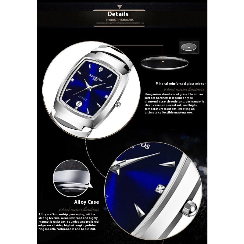 Top Brand Fashion Tungsten Steel Color Square Steel Belt Calendar Watch Waterproof Luminous Men's Student Watch