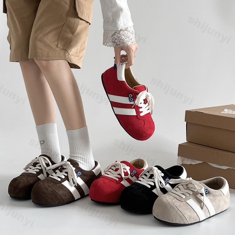 Fashion Women's Single Shoes Spring New Frosted Matching Color Laceup Sports Shoes Casual Comfortable Non-slip Wear-resistant Flat Shoes