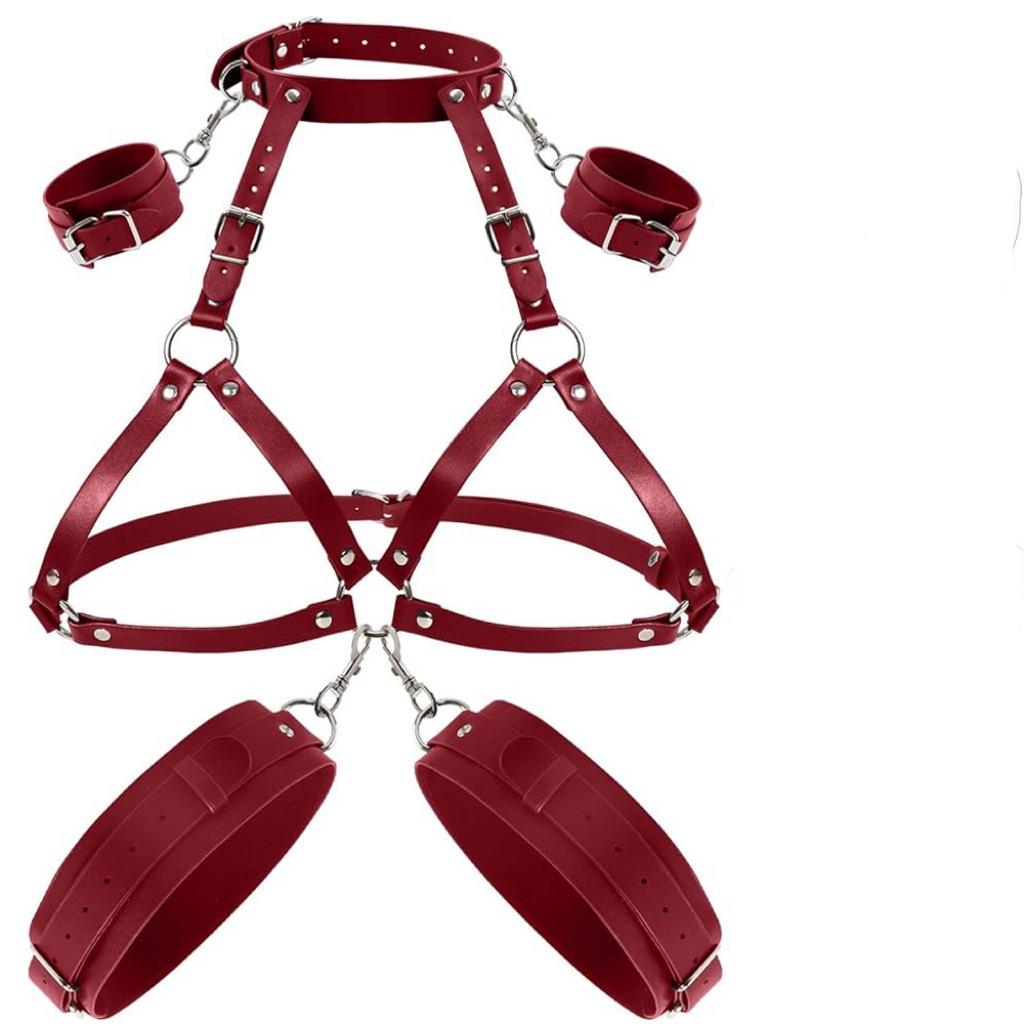 Sex Restraints Strap SM Bondage Gear Toy Leather BDSM Body Chest Harness Handcuffs Leg Cuffs Adults Accessories